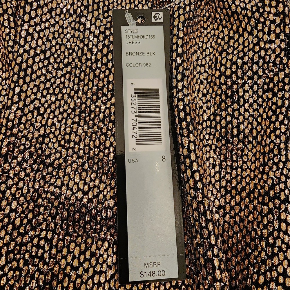 Tahari Metallic Bronze Faux Wrap Dress 8 Cap Sleeve Cocktail Quiet Luxury Glam - Picture 7 of 16